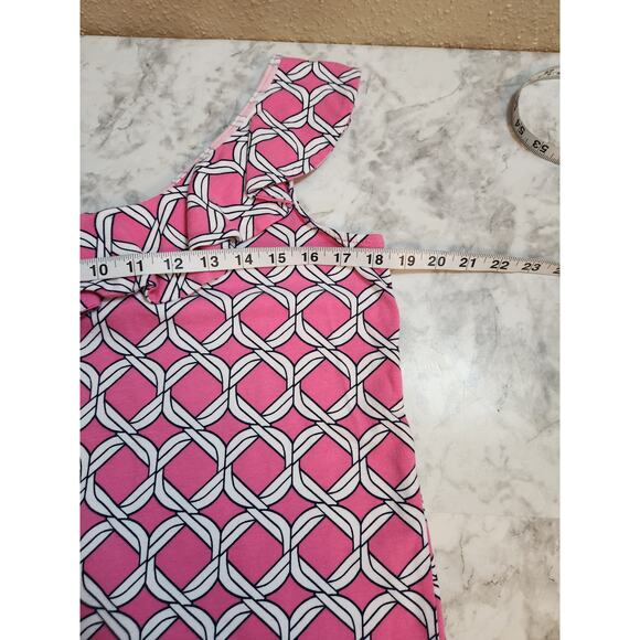 Crown & Ivy Women's Pink White Rope Print Ruffle Sleeveless Tank Top Size Medium - Picture 5 of 6